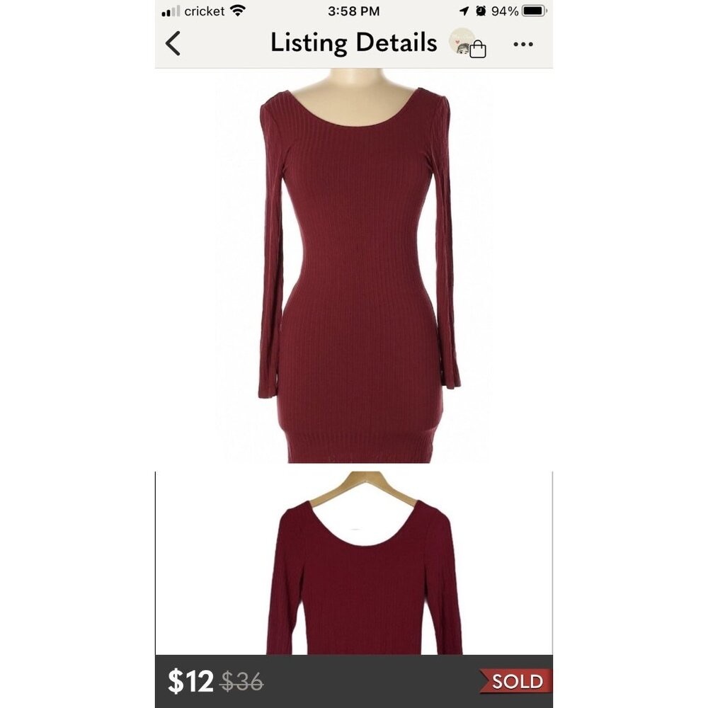 Heart Hips Juniors Red Long Sleeve Ribbed Dress~ Size Medium
